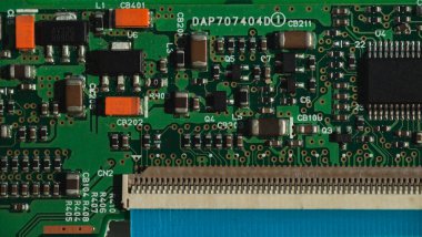 Dizüstü bilgisayar çipinin makro fotoğrafı yazmak için alanı var