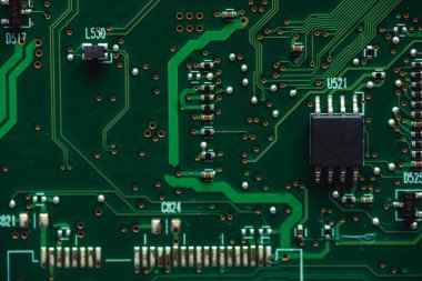 Dizüstü bilgisayarın mikro devrelerinin makro fotoğrafı