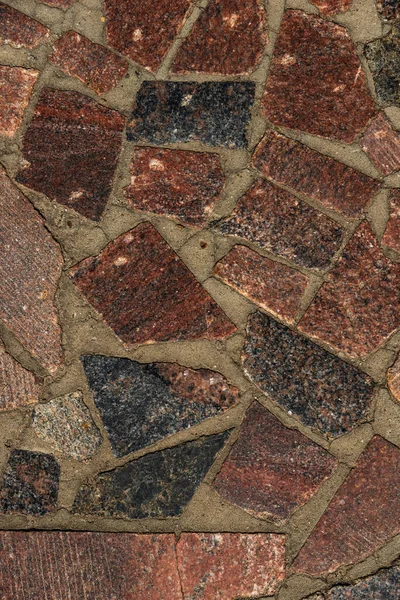 Textura Calçada Pedras Granito Caóticas Cores Diferentes Com Muitas Rachaduras — Fotografia de Stock