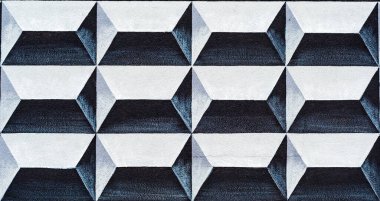 Beton bir duvardaki soyut geometrik desen, siyah ve beyaz