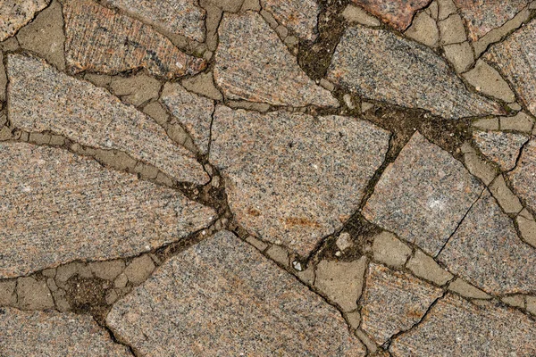 Textura Calçada Pedras Granito Caóticas Cores Diferentes Com Muitas Rachaduras — Fotografia de Stock