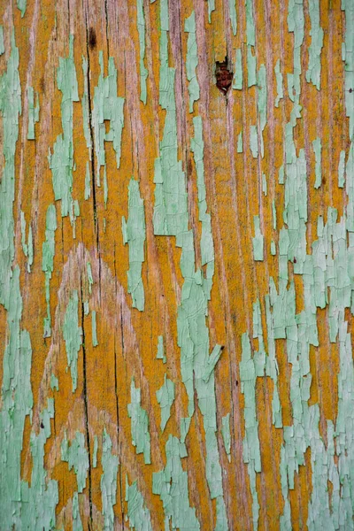 Väggstruktur Träskivor Med Skalning Grön Färg Närbild — Stockfoto