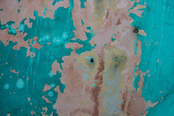 Texture Old Peeling Green Paint Concrete Wall — Stock Photo, Image