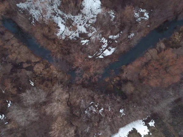 Gelo Rio Derrete Vista Primavera Altura Drone — Fotografia de Stock