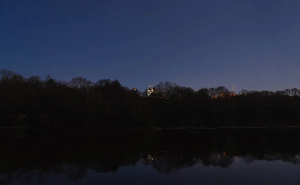 Forest River Starry Night Moonlight — Stock Photo, Image