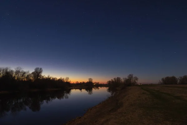 Forest River Starry Night Moonlight — Stock Photo, Image