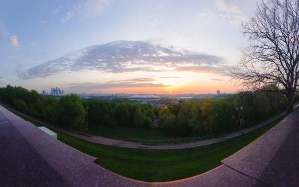 Large Panorama Sunrise Luzhniki Moscow View Observation Deck Sparrow Hills — Stock Photo, Image