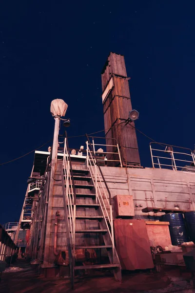 Altes Verlassenes Schiff Der Winternacht — Stockfoto