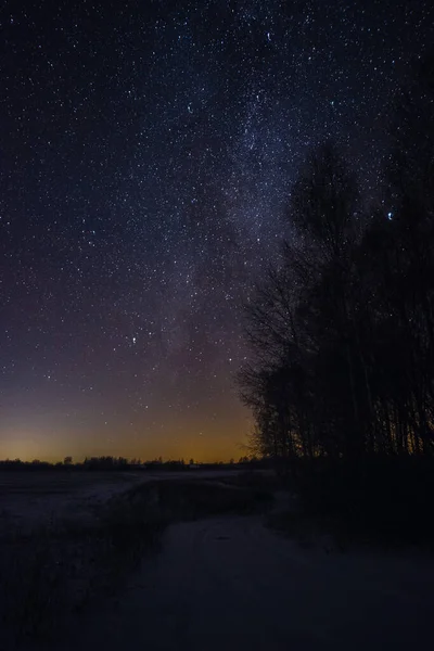 冬の道星空夜 — ストック写真