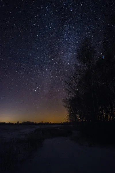 Camino Invierno Noche Estrellada — Foto de Stock