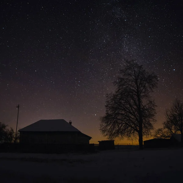 Casas Dormir Pueblo Una Noche Helada Estrellada Rusia — Foto de Stock