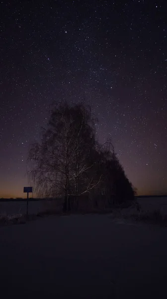 Camino Invierno Noche Estrellada — Foto de Stock