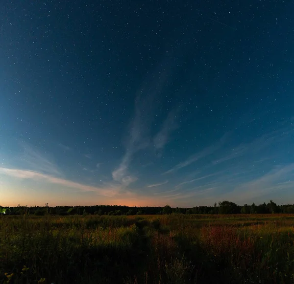 Cielo Estrellado Sobre Carretera Campo — Foto de Stock