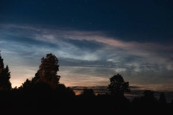 Nubes Nocturnas Primer Plano Una Noche Verano Sobre Bosque Nubes — Foto de Stock