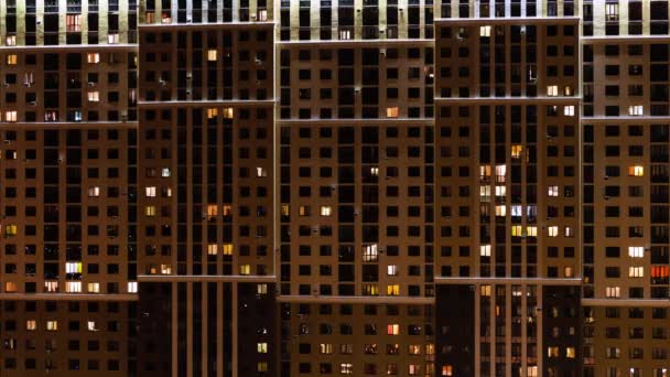 Timelapse Switching Lights Windows High Rise Buildings Night — Stock Video