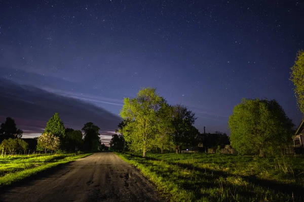 Sterrenhemel Weg Het Dorp — Stockfoto