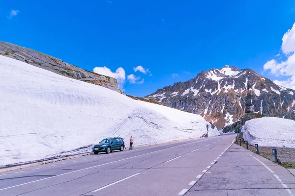 Snow Wall Road Gotthard Pass — Stock fotografie
