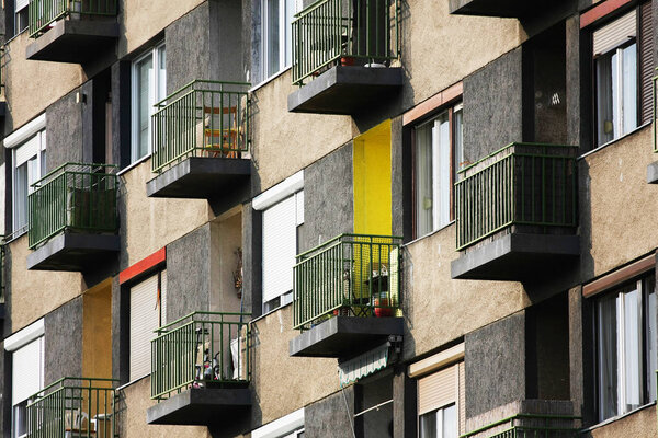 Abstract pattern of balconies, scenic view
