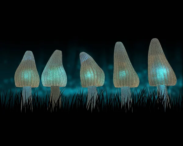 3D render of glowing magical mushrooms