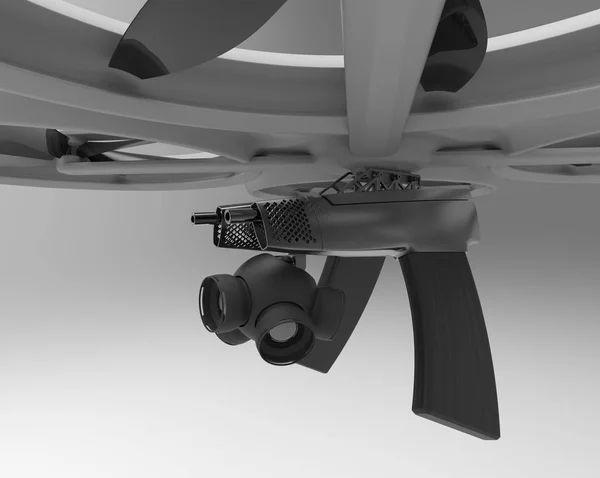 3D rendered image of military drone equipped with machine guns