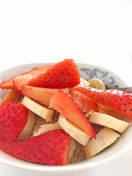 Cut Strawberry Banana Bowl — Stock Photo, Image
