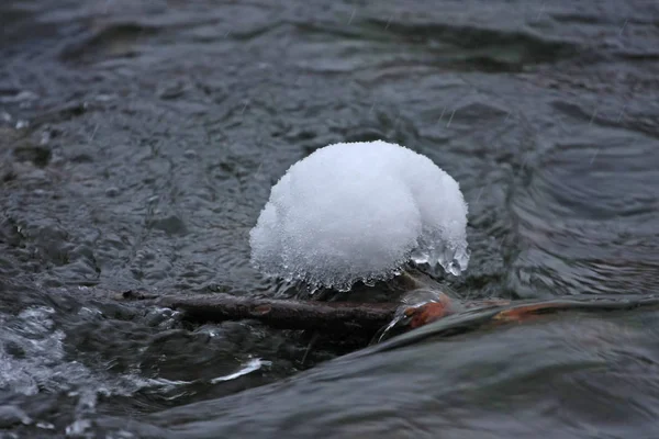 冬季公园 有冰雪和冰冷的河流 — 图库照片