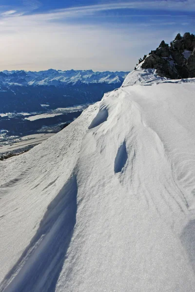 Scenic View Wind Formed Snow Surface Alps — Stock Photo, Image