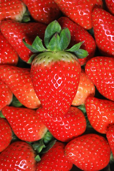 Close Shot Van Stapel Rijpe Aardbeien Voor Achtergrond — Stockfoto