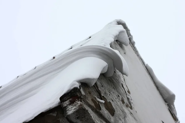 Vue Panoramique Sur Neige Soufflée Vent Sur Toit — Photo