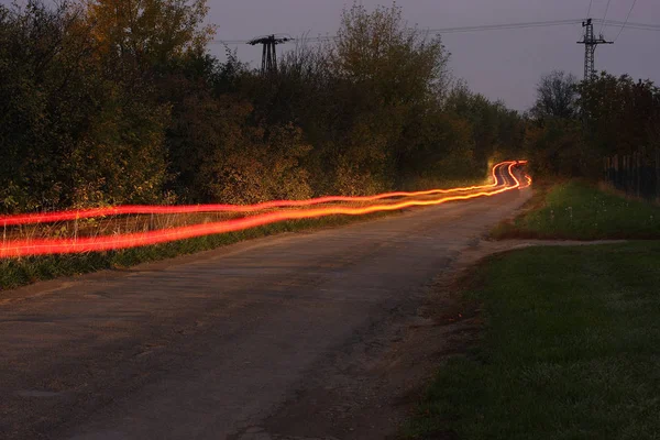 Vue Panoramique Procès Lumière Voiture Sur Route Campagne — Photo