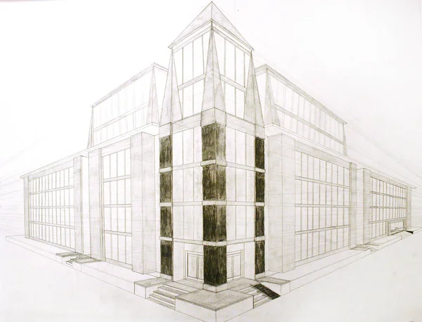 Bir alışveriş merkezinin 2 nokta perspektif çizimi