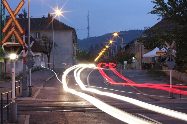 Vista Panorâmica Das Trilhas Luz Carro Cidade — Fotografia de Stock