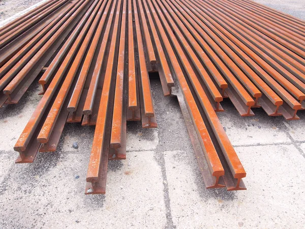 Closeup View Stacked Rusty Rails — Stock Photo, Image
