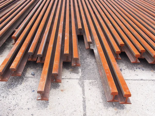 Closeup View Stacked Rusty Rails — Stock Photo, Image