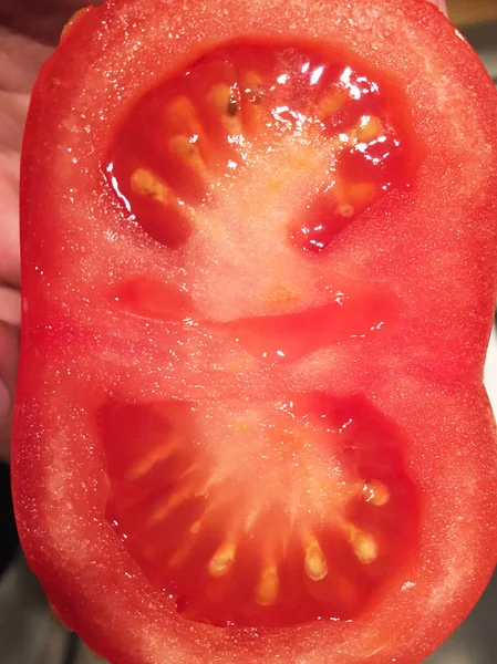 Primer Plano Deliciosa Mitad Madura Tomate — Foto de Stock