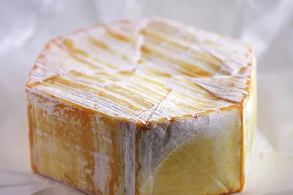 Nahaufnahme Von Köstlichem Käse Mit Pergamentpapier Überzogen — Stockfoto