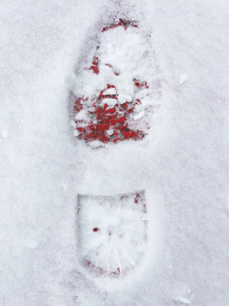 Nahaufnahme Des Fußabdrucks Schnee — Stockfoto