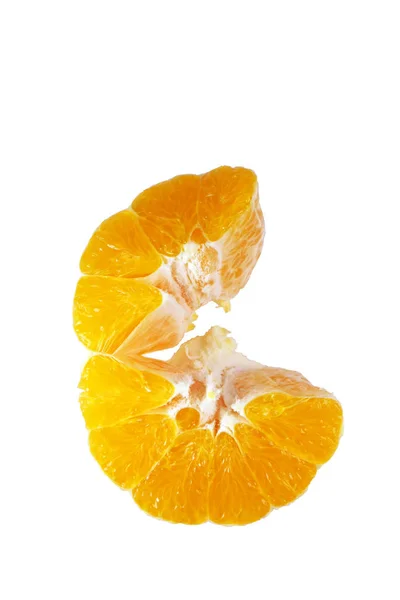 Gros Plan Délicieux Orange Mûr Coupé Deux Isolé Sur Blanc — Photo