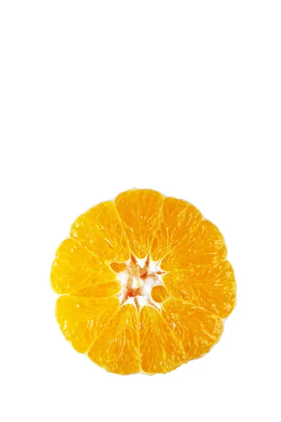 Primer Plano Deliciosa Naranja Madura Mitad Aislada Blanco — Foto de Stock