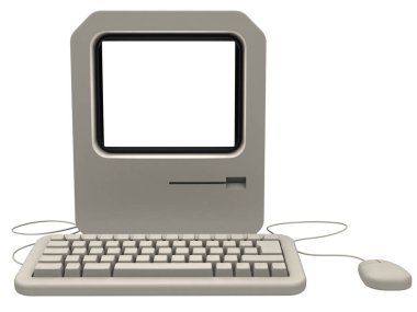 tasarlanmış Retro bilgisayar 3D render illüstrasyon