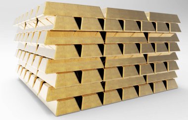 Beyaz arkaplanda altın külçelerinin yakın plan görüntüsü 