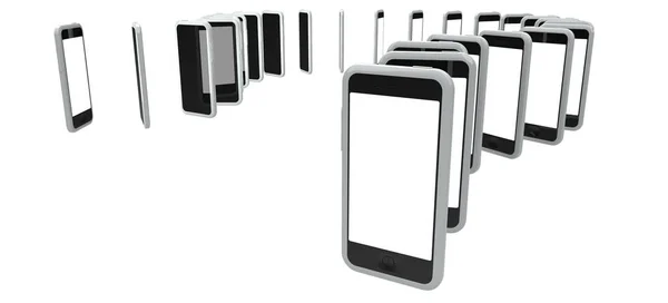 Filas Diseñadas Teléfonos Inteligentes Render Ilustración —  Fotos de Stock