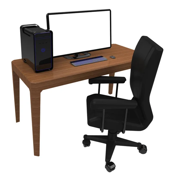 コンピュータ3Dレンダリングイラストを使用して設計されたオフィスワークプレイス — ストック写真
