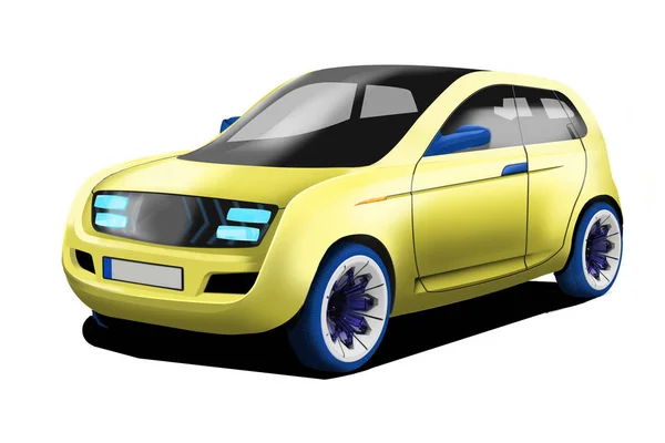 Designed Yellow Futuristic Car Render Illustration — Stock Photo, Image