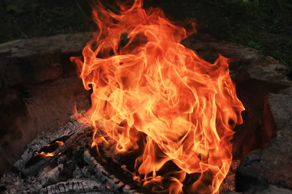 karanlıkta yanan kamp ateşinin yakın çekim çekimi