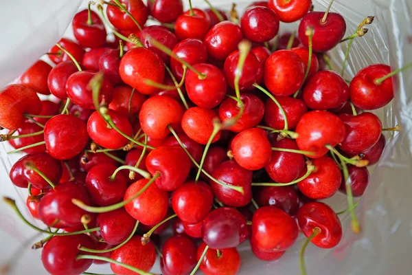 Close Shot Pile Red Cherries — Stock Photo, Image