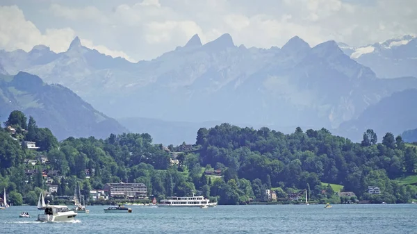 Vue Panoramique Paysage Avec Mer Bateaux — Photo