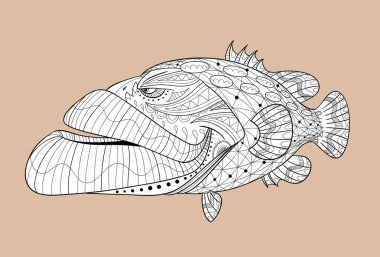 Ayrı doku ve ayrı arka plan ile boyama için siyah ve beyaz karikatür orstabiri. Bu vektör balık modern bir mizah tasarımı vardır. Renkleri kolayca edinebilirsiniz. Boyama ve stres giderme için harika.