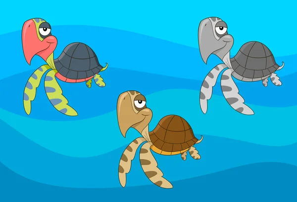 卡通龟在三个版本的颜色与单独的背景 这种矢量海龟具有现代幽默设计 您可以轻松编辑颜色 它将帮助您补充您的演示文稿 电子书或信息图 — 图库矢量图片