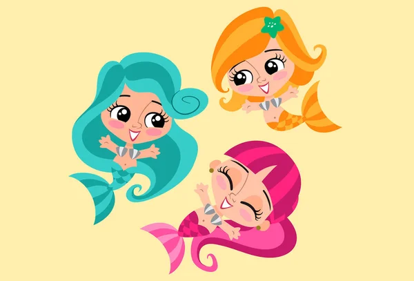 Modern Cartoon Young Mermaids Set Includes Colored Vector Characters You — Stock Vector